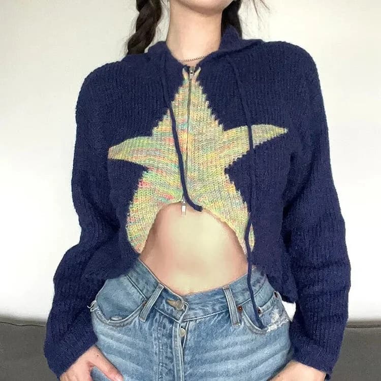Star Zip Up Knit Hoodie — view 2 Star Zip Up Knit Hoodie — view 2