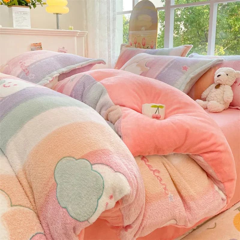 Pastel Animal & Strawberry Fleece Duvet Cover Set — view 2 Pastel Animal & Strawberry Fleece Duvet Cover Set — view 2