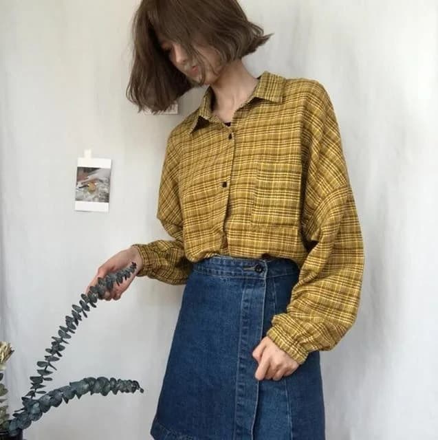 Kawaii Retro Chic Plaid Tunic — view 2 Kawaii Retro Chic Plaid Tunic — view 2