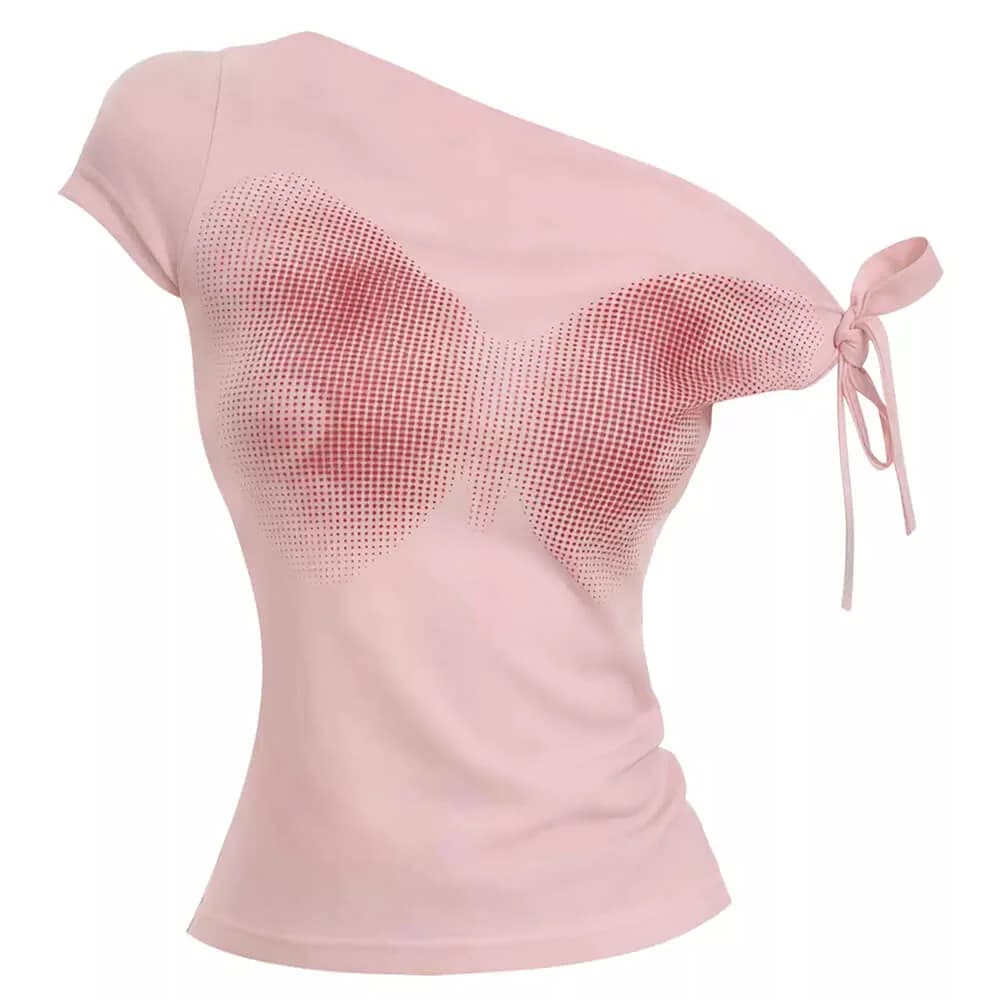 Pink Butterfly Asymmetrical Top — view 1 Pink Butterfly Asymmetrical Top — view 1