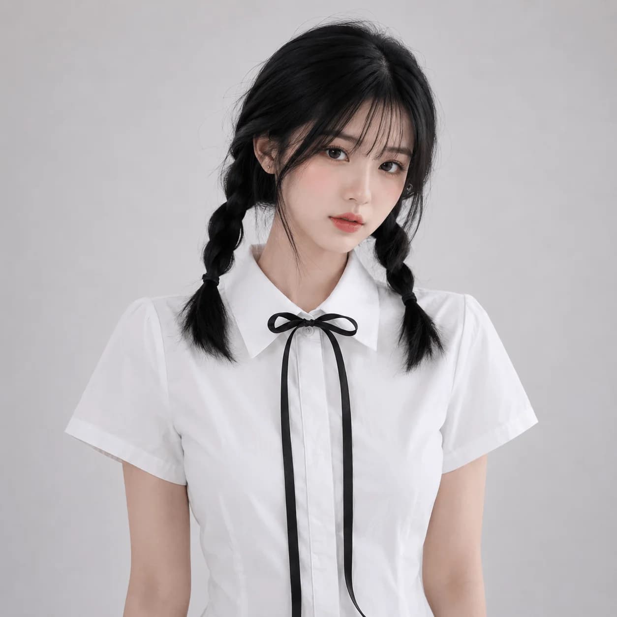 White Coquette Ribbon Peplum Women's Blouse — view 2 White Coquette Ribbon Peplum Women's Blouse — view 2