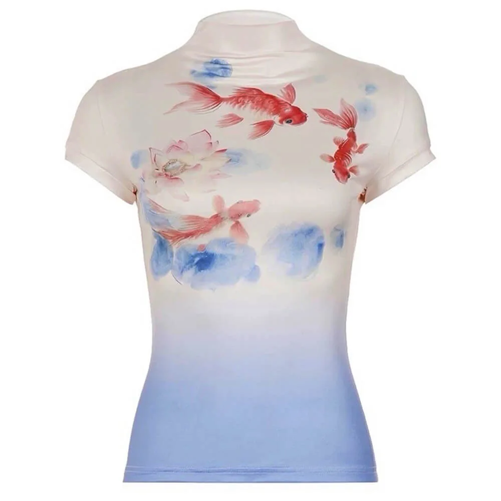 Koi Fish Print Turtleneck Top — view 1 Koi Fish Print Turtleneck Top — view 1
