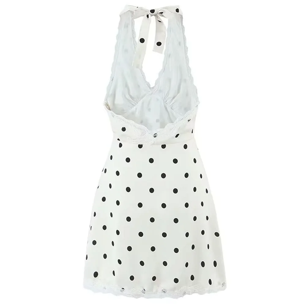 Coquette Aesthetic Polka Dot Halter Dress — view 2 Coquette Aesthetic Polka Dot Halter Dress — view 2