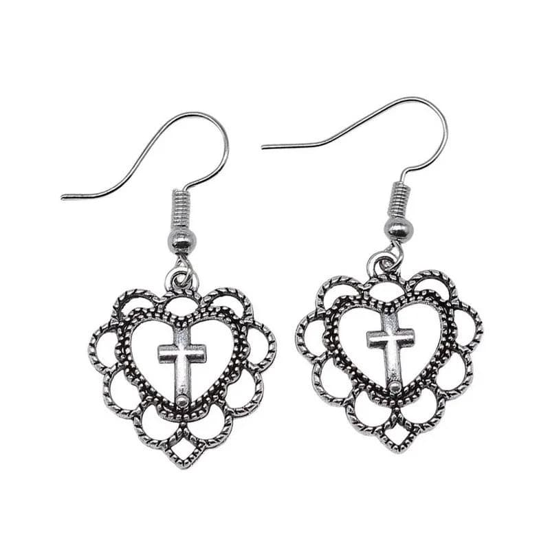 Everlasting Love Heart Cross Earrings — view 1 Everlasting Love Heart Cross Earrings — view 1