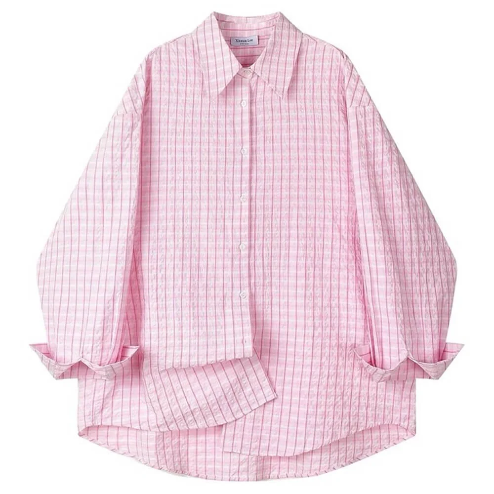Rue des Fleurs Pastel Plaid Loose Shirt — view 1 Rue des Fleurs Pastel Plaid Loose Shirt — view 1