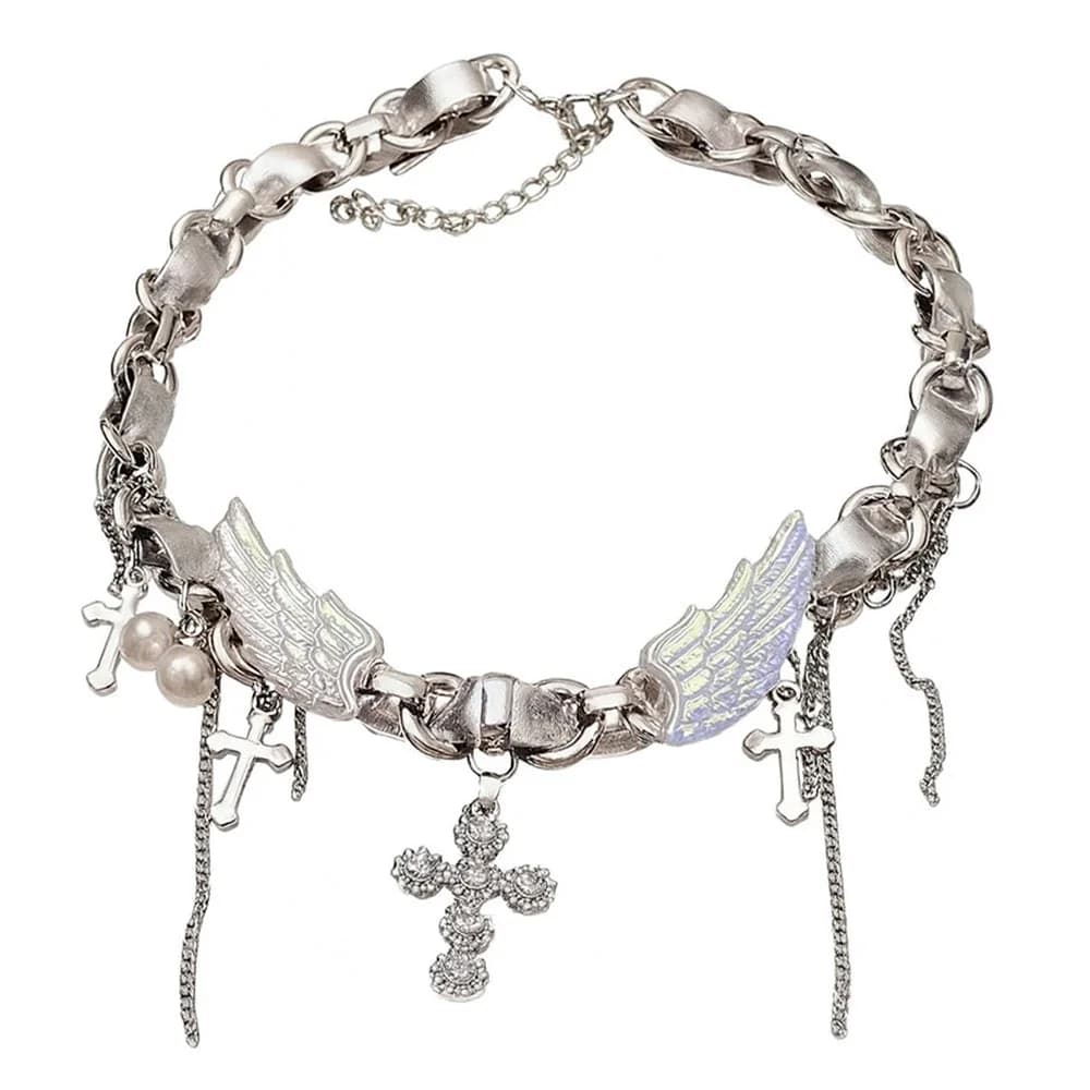 Angel Wings Cross Choker Necklace — view 1 Angel Wings Cross Choker Necklace — view 1