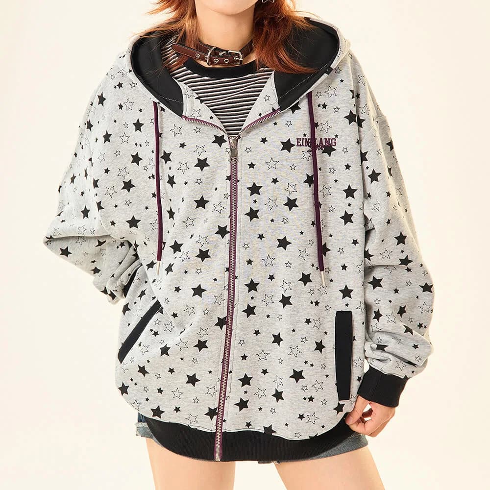 2010’s Grey Star Print Zip Up Hoodie — view 2 2010’s Grey Star Print Zip Up Hoodie — view 2