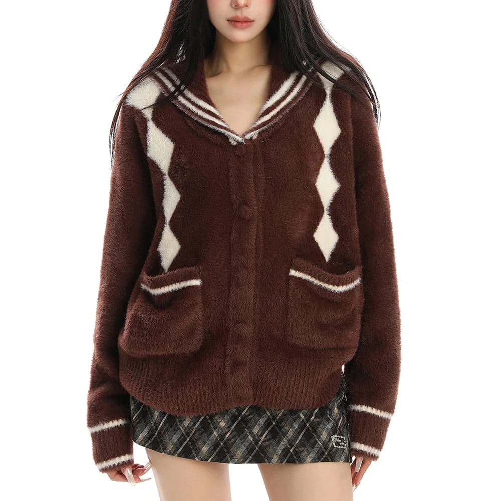 Preppy Plush Argyle Cardigan — view 2 Preppy Plush Argyle Cardigan — view 2