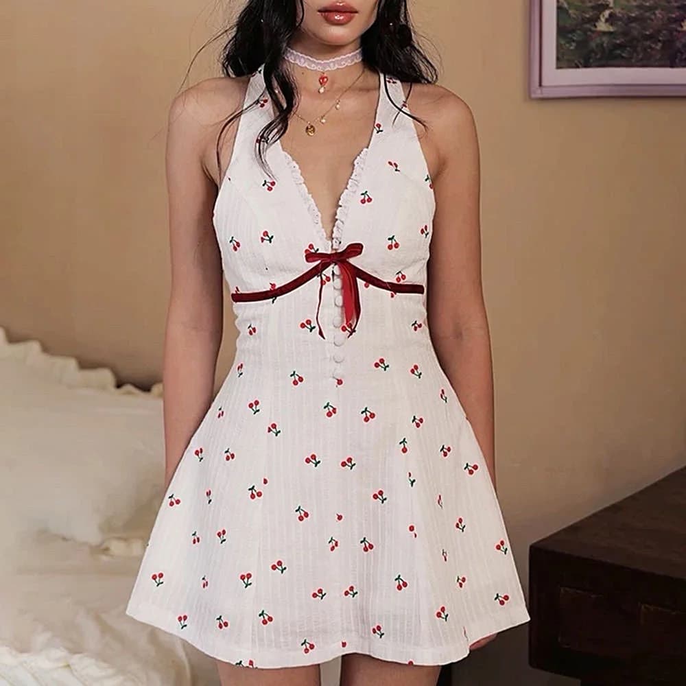 French Summer Cherry Halter Dress — view 2 French Summer Cherry Halter Dress — view 2