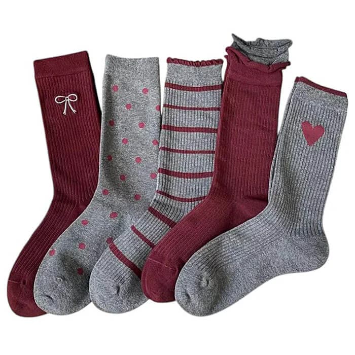 Cozy Red and Grey Patterned Socks — view 1 Cozy Red and Grey Patterned Socks — view 1