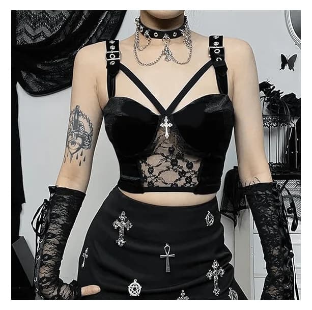 Dark Goth Velvet Crop Top — view 3 Dark Goth Velvet Crop Top — view 3