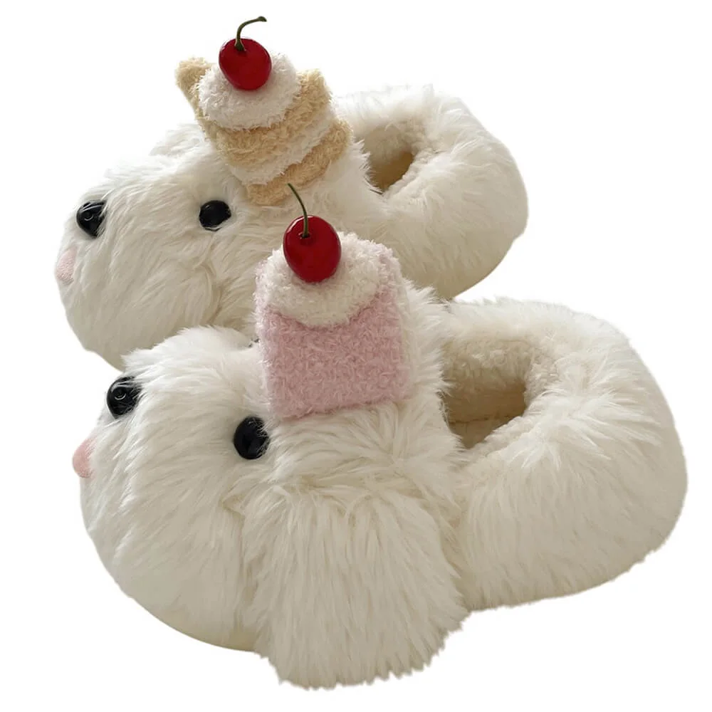 Puppy & Cake Fluffy Slippers — view 1 Puppy & Cake Fluffy Slippers — view 1