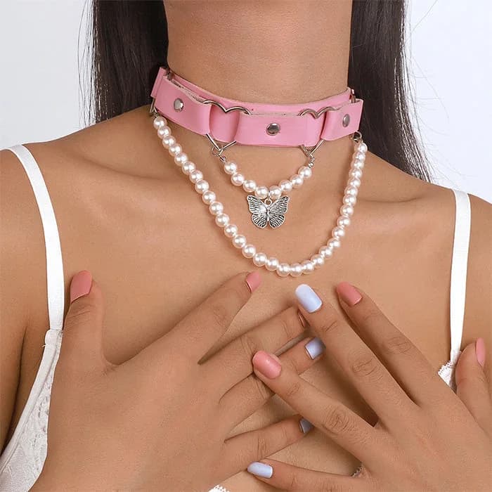 Pink Pearl Butterfly Choker — view 2 Pink Pearl Butterfly Choker — view 2