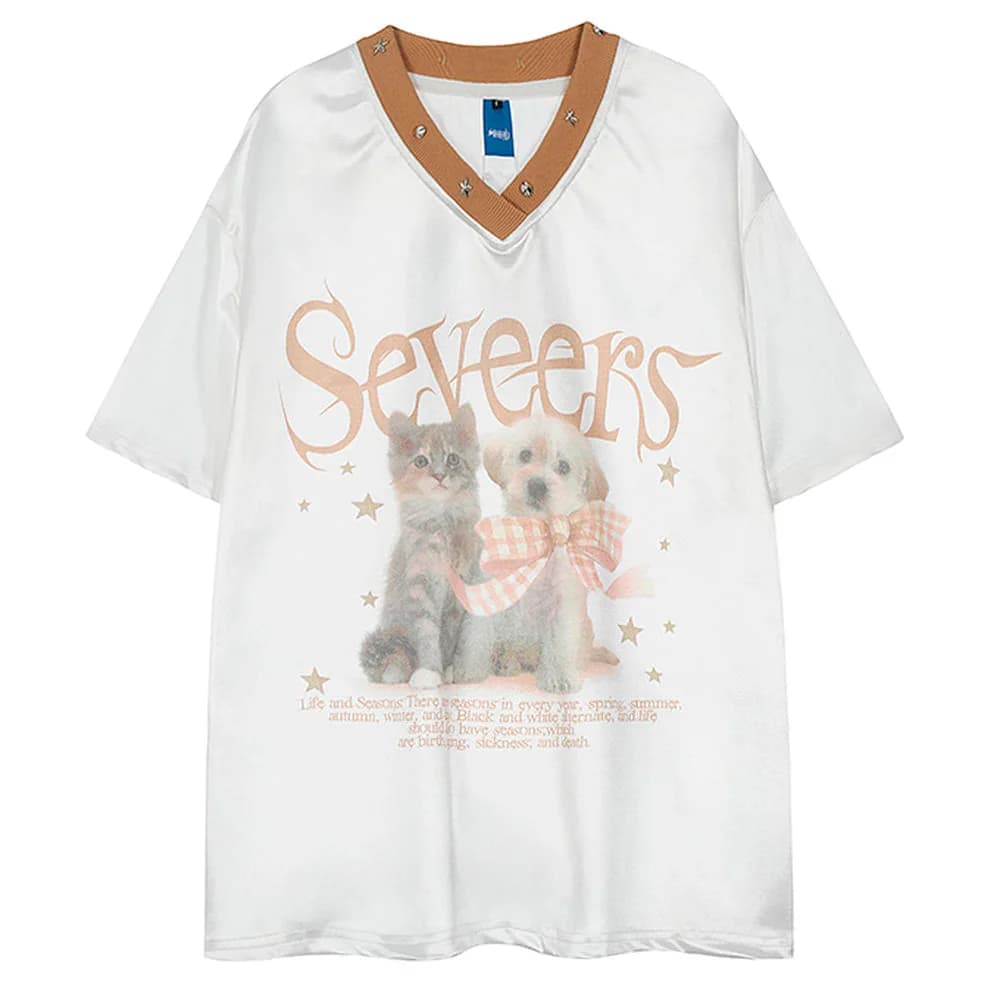 Puppy & Kitten Print Satin Jersey — view 2 Puppy & Kitten Print Satin Jersey — view 2