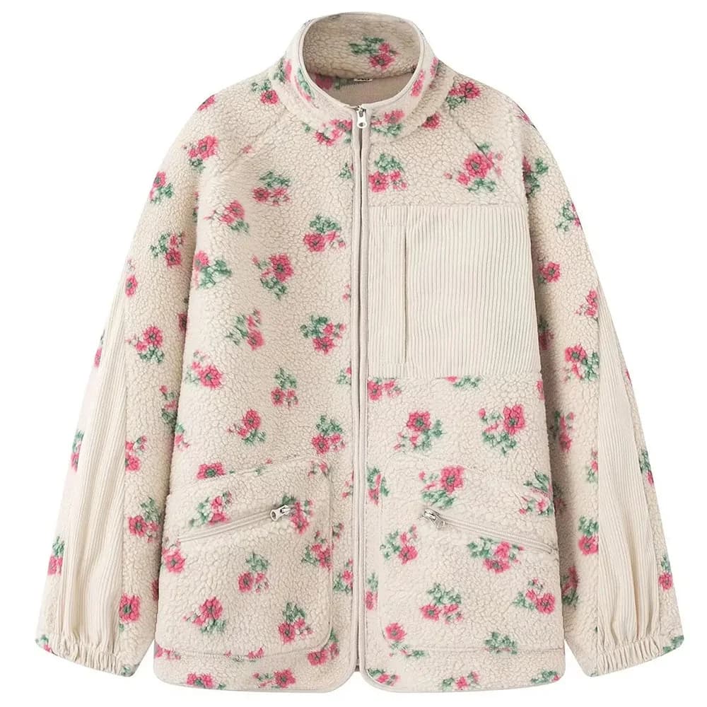 Floral Faux Sherpa Fleece Jacket — view 2 Floral Faux Sherpa Fleece Jacket — view 2