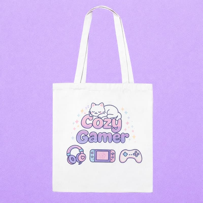 Kawaii "Cozy Gamer" Tote Bag — view 1 Kawaii "Cozy Gamer" Tote Bag — view 1