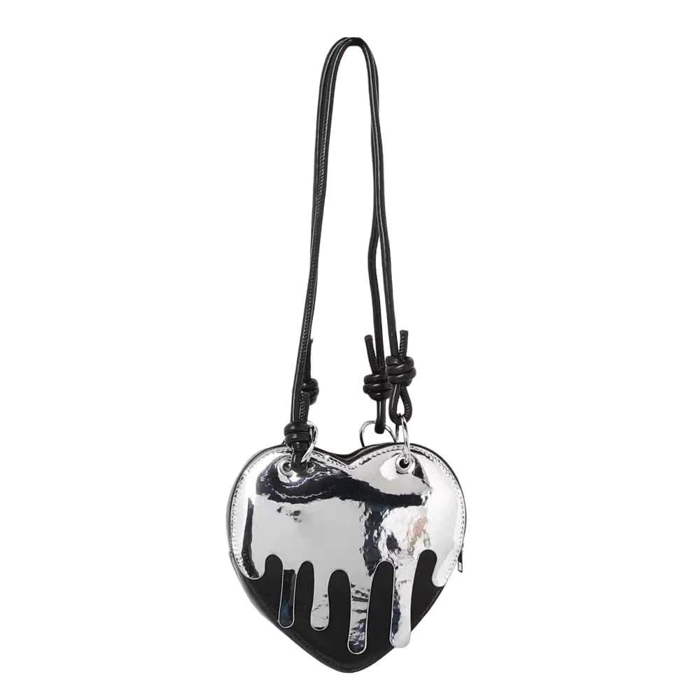 Grunge Silver Drip Heart Handbag — view 2 Grunge Silver Drip Heart Handbag — view 2