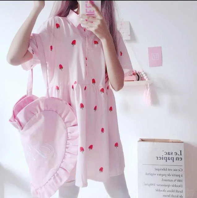 Strawberry Printed Chiffon Dress — view 2 Strawberry Printed Chiffon Dress — view 2