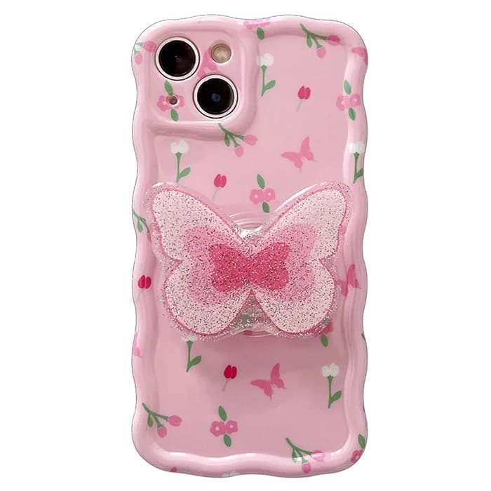 Pink Flowers Butterfly iPhone Case — view 1 Pink Flowers Butterfly iPhone Case — view 1