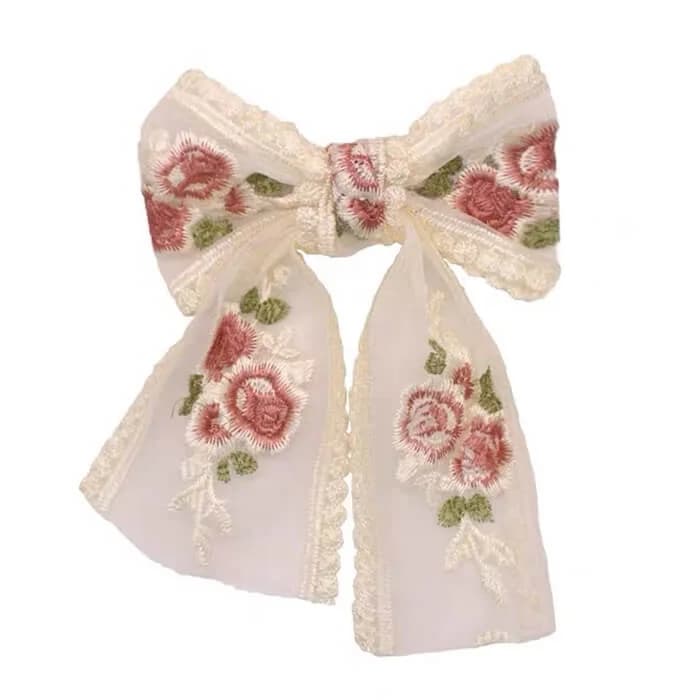 Rose Embroidery Lace Hair Bow — view 1 Rose Embroidery Lace Hair Bow — view 1