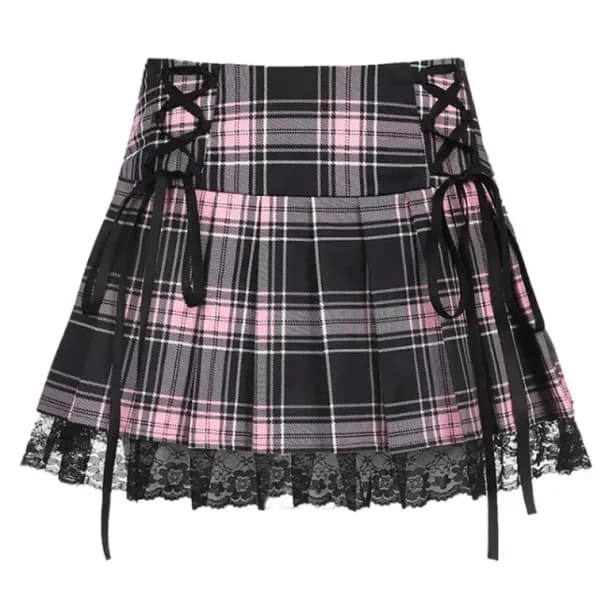 Lace Up Plaid Skirt — view 1 Lace Up Plaid Skirt — view 1