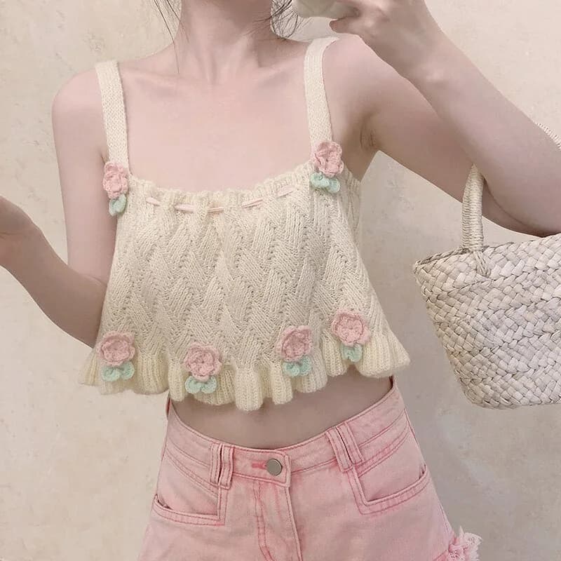 Sweet Girl Retro Loose Knitted Crop Top — view 1 Sweet Girl Retro Loose Knitted Crop Top — view 1