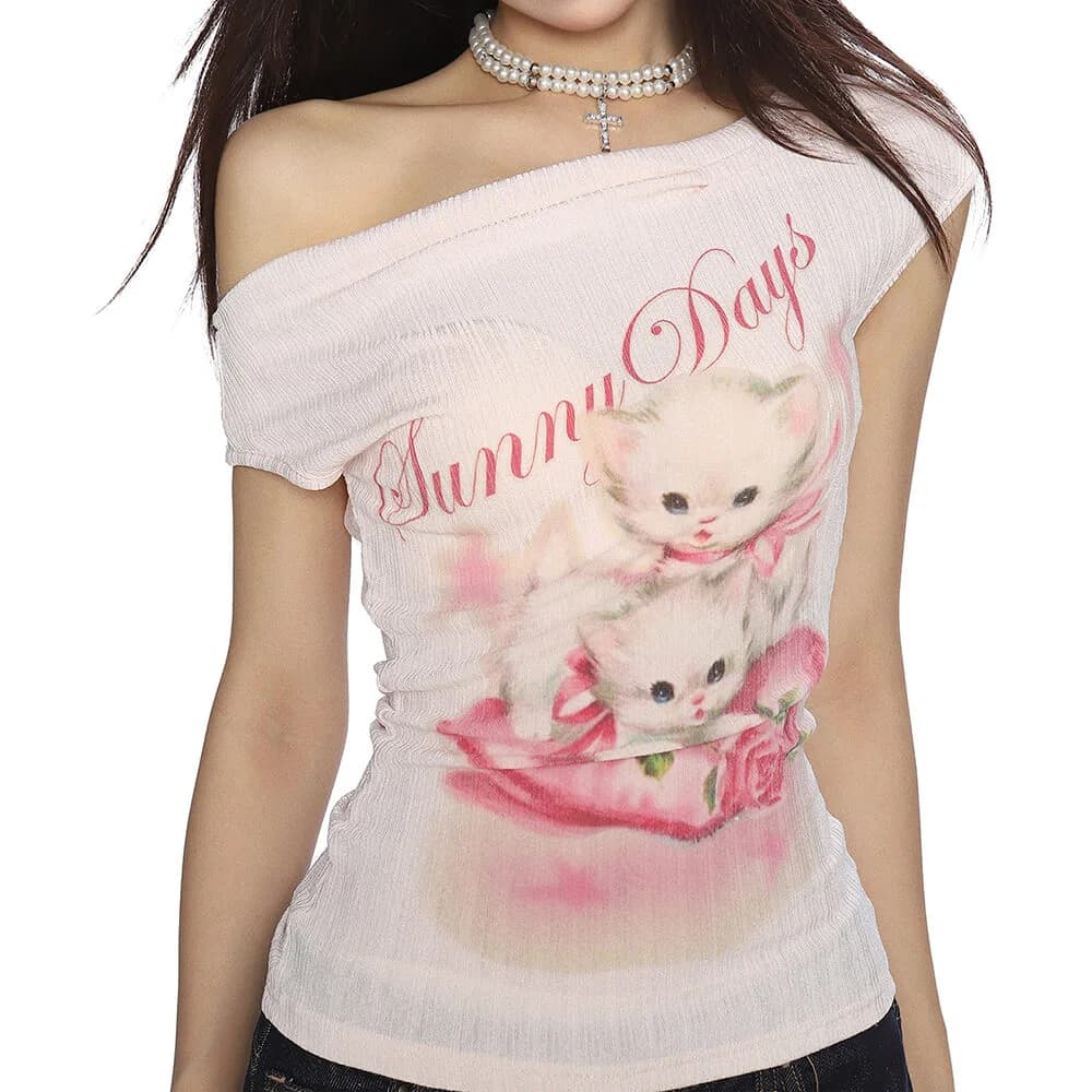 Sunny Days Kitten Off Shoulder Top — view 2 Sunny Days Kitten Off Shoulder Top — view 2