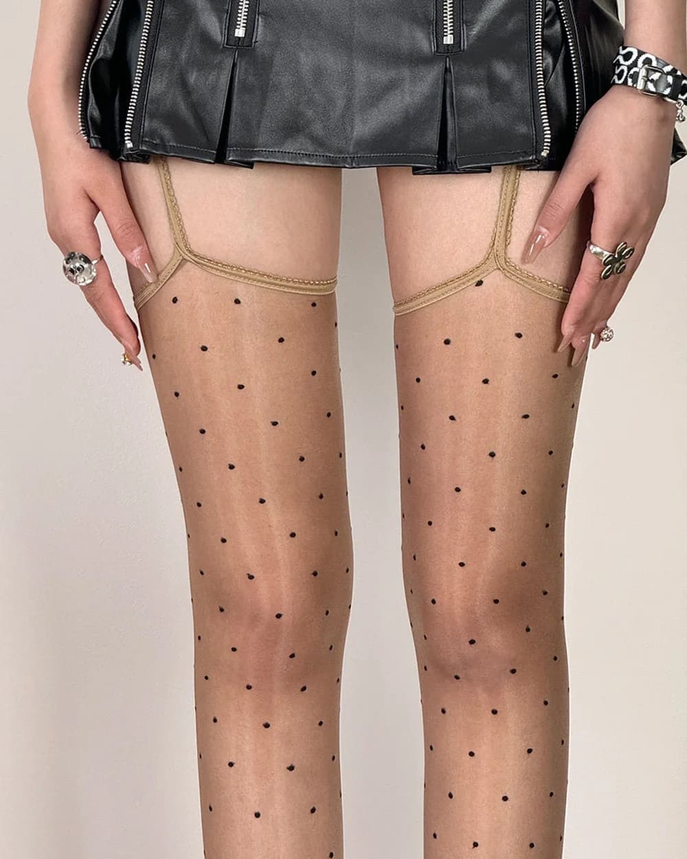 Polka Dot Suspender Tights — view 1 Polka Dot Suspender Tights — view 1