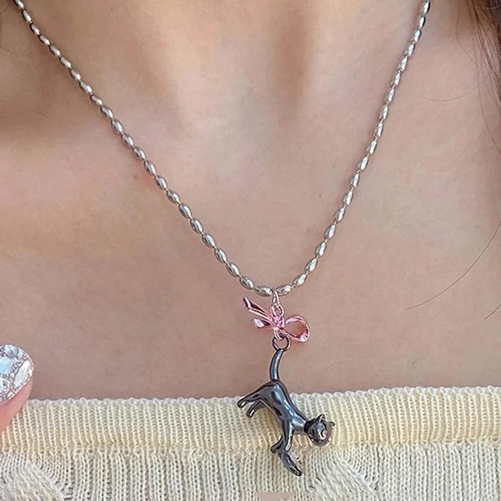 Kitten & Bow Necklace — view 2 Kitten & Bow Necklace — view 2