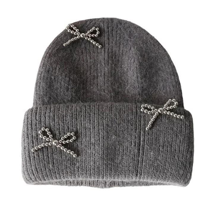 Bow Pearl Beanie Hat — view 2 Bow Pearl Beanie Hat — view 2