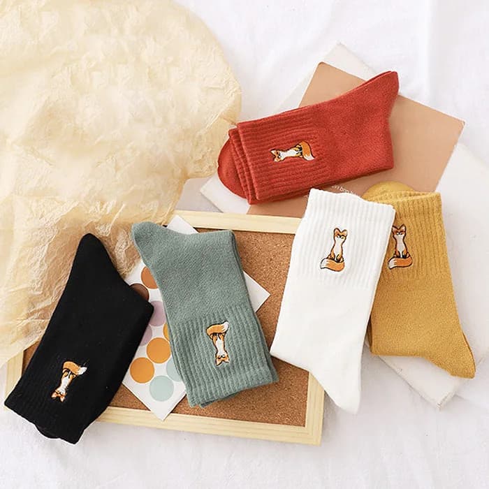 Fox Embroidery Socks — view 2 Fox Embroidery Socks — view 2