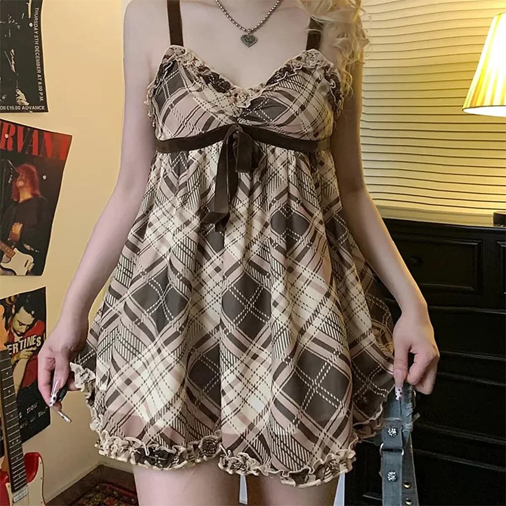 Preppy Aesthetic Plaid Mini Tank Dress — view 2 Preppy Aesthetic Plaid Mini Tank Dress — view 2