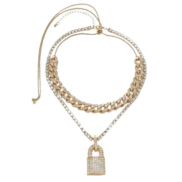 Y2K Rhinestone Lock Necklace — view 1 Y2K Rhinestone Lock Necklace — view 1