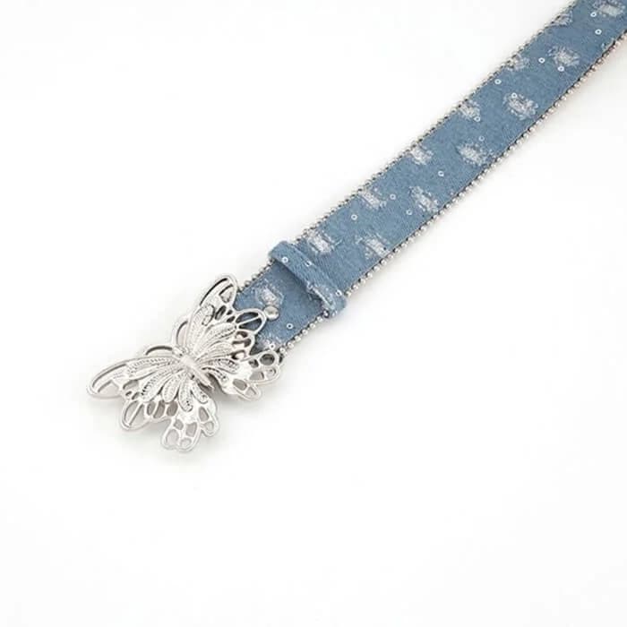 Y2K Butterfly Buckle Denim Belt — view 2 Y2K Butterfly Buckle Denim Belt — view 2