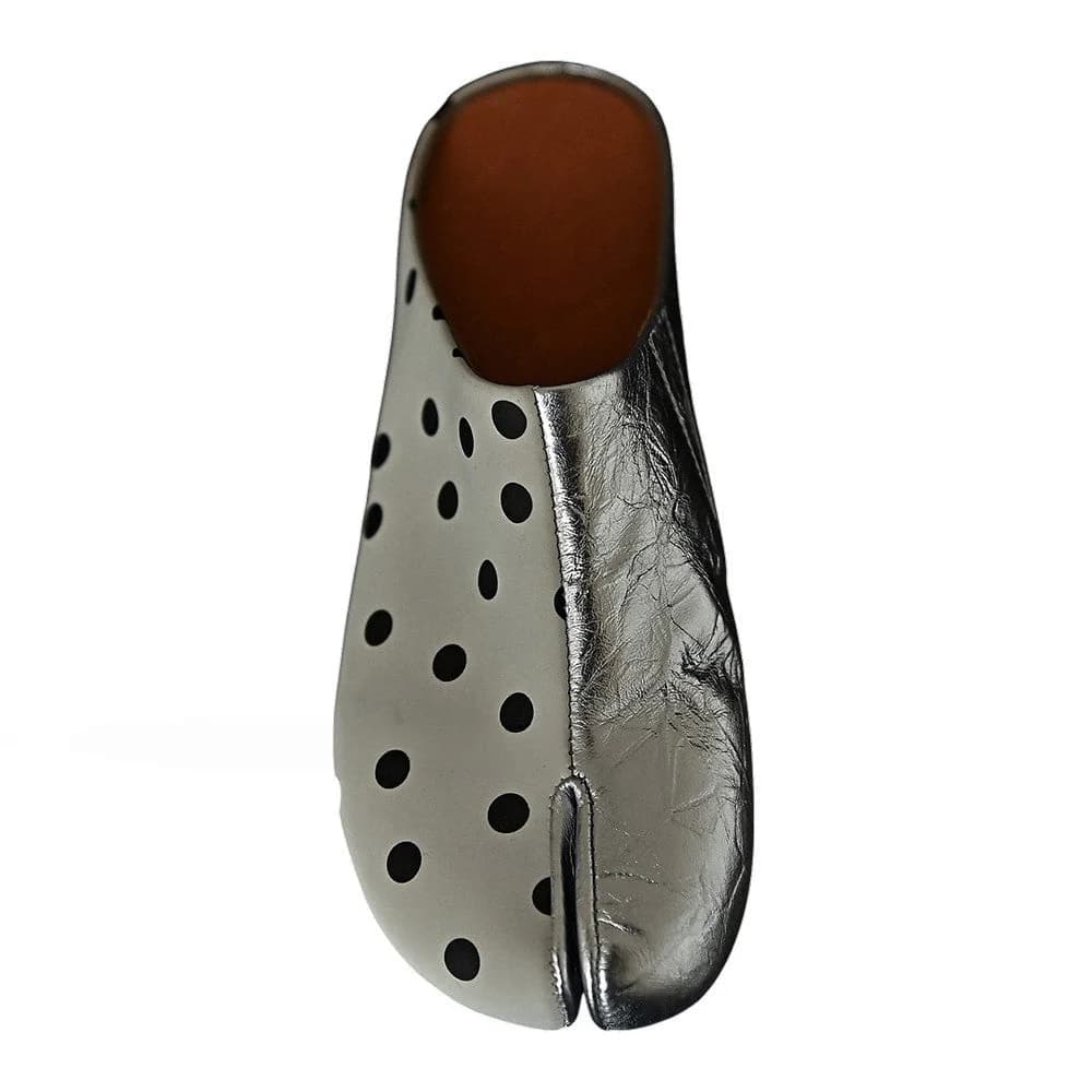 Paris Polka Dot Silver Tabi Mule Flats — view 2 Paris Polka Dot Silver Tabi Mule Flats — view 2