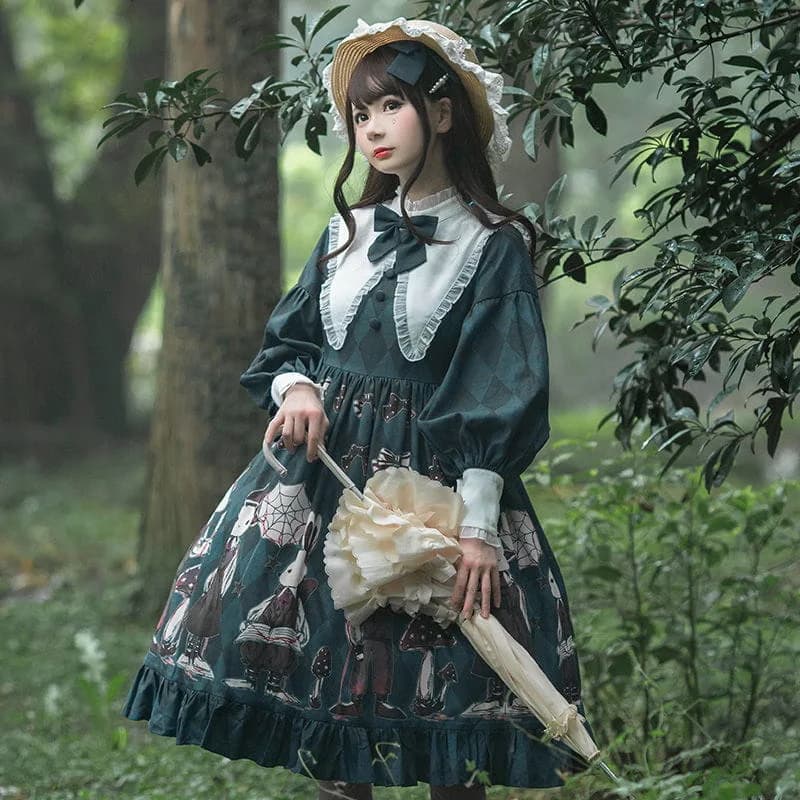 Creepy Bunny Forest Green Dress — view 1 Creepy Bunny Forest Green Dress — view 1