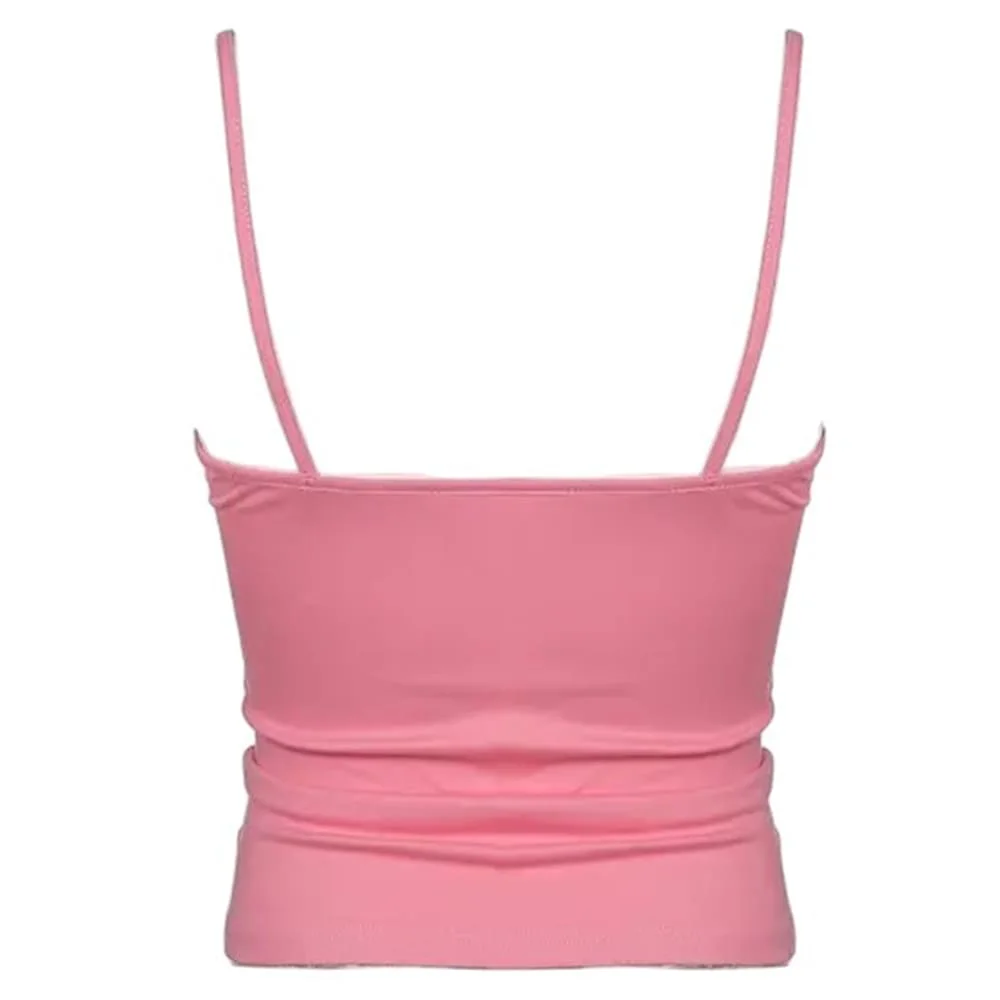 Leopard Trim Pink Y2K Tank Top — view 2 Leopard Trim Pink Y2K Tank Top — view 2