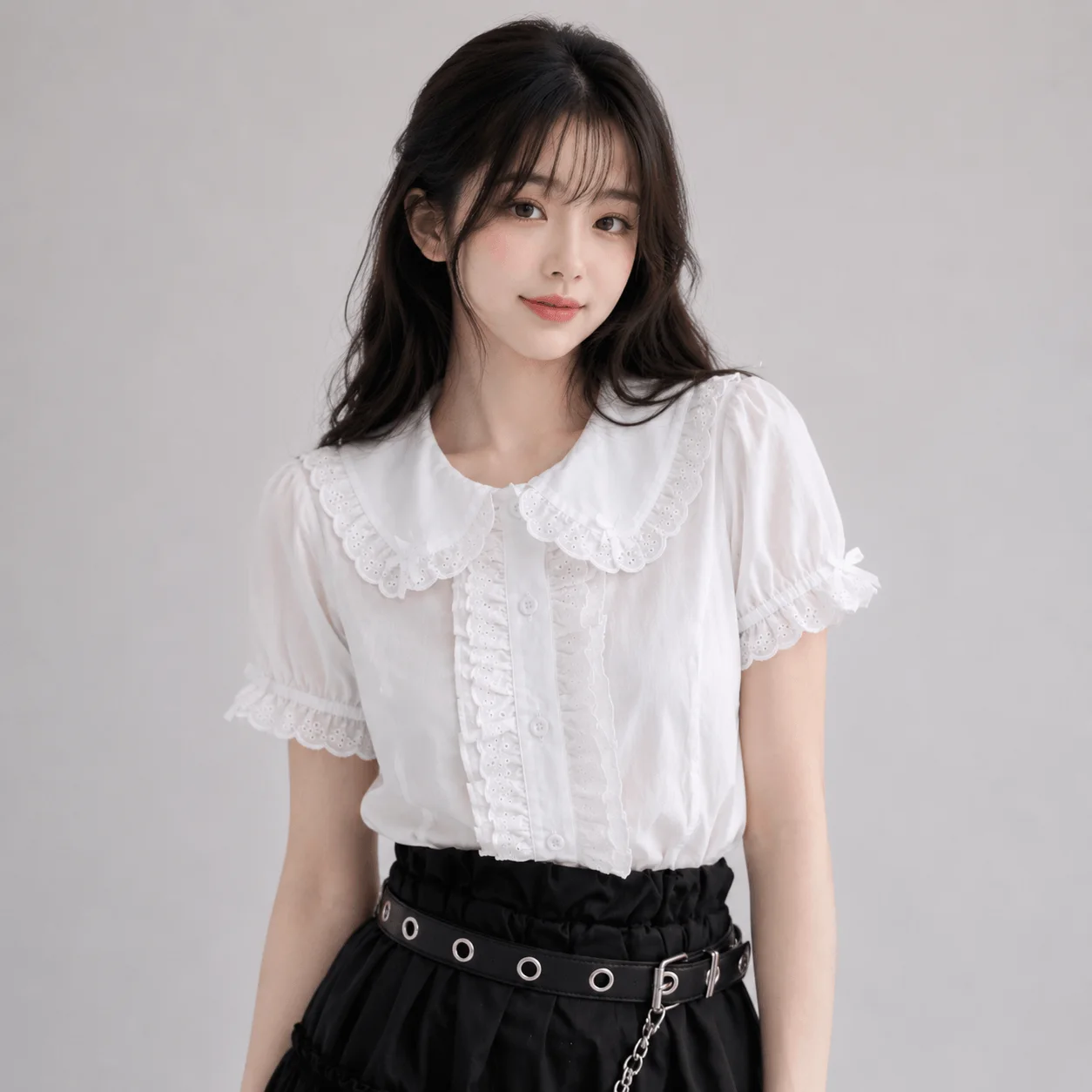 Sweet White Lace Collar Lolita Women's Blouse — view 1 Sweet White Lace Collar Lolita Women's Blouse — view 1