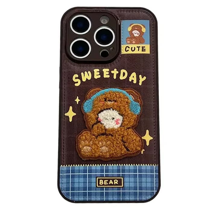 Cute Bear Embroidery iPhone Case — view 1 Cute Bear Embroidery iPhone Case — view 1