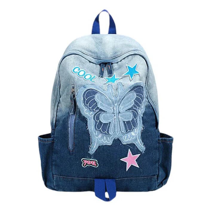 Y2K Style Butterfly Denim Backpack — view 1 Y2K Style Butterfly Denim Backpack — view 1