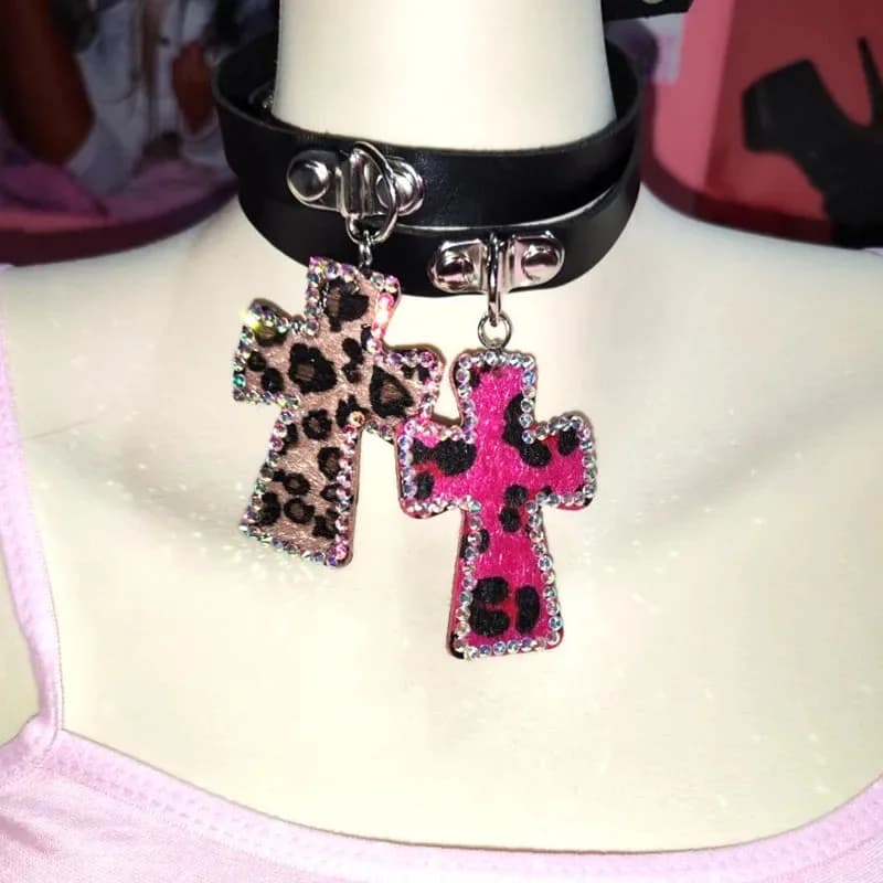 Bimbocore Leopard Cross Choker Necklace — view 1 Bimbocore Leopard Cross Choker Necklace — view 1