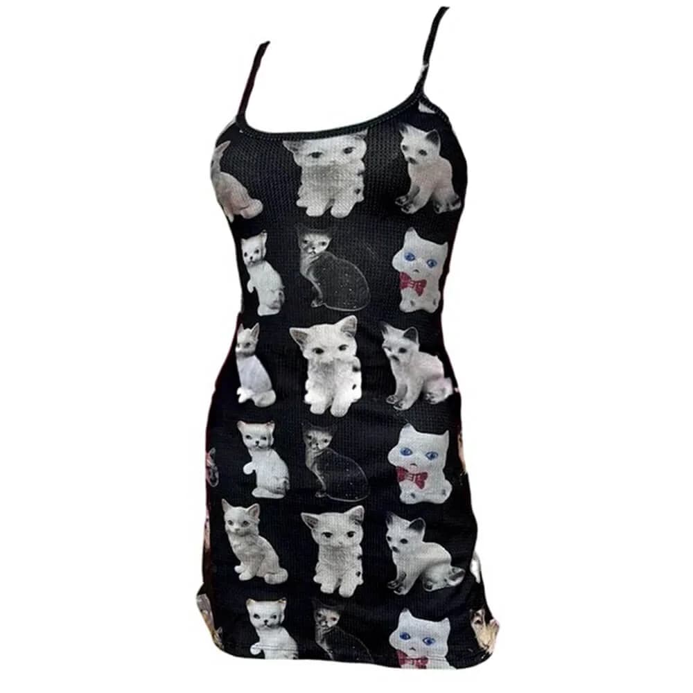 Cute Cats Print Y2K Mini Dress — view 1 Cute Cats Print Y2K Mini Dress — view 1