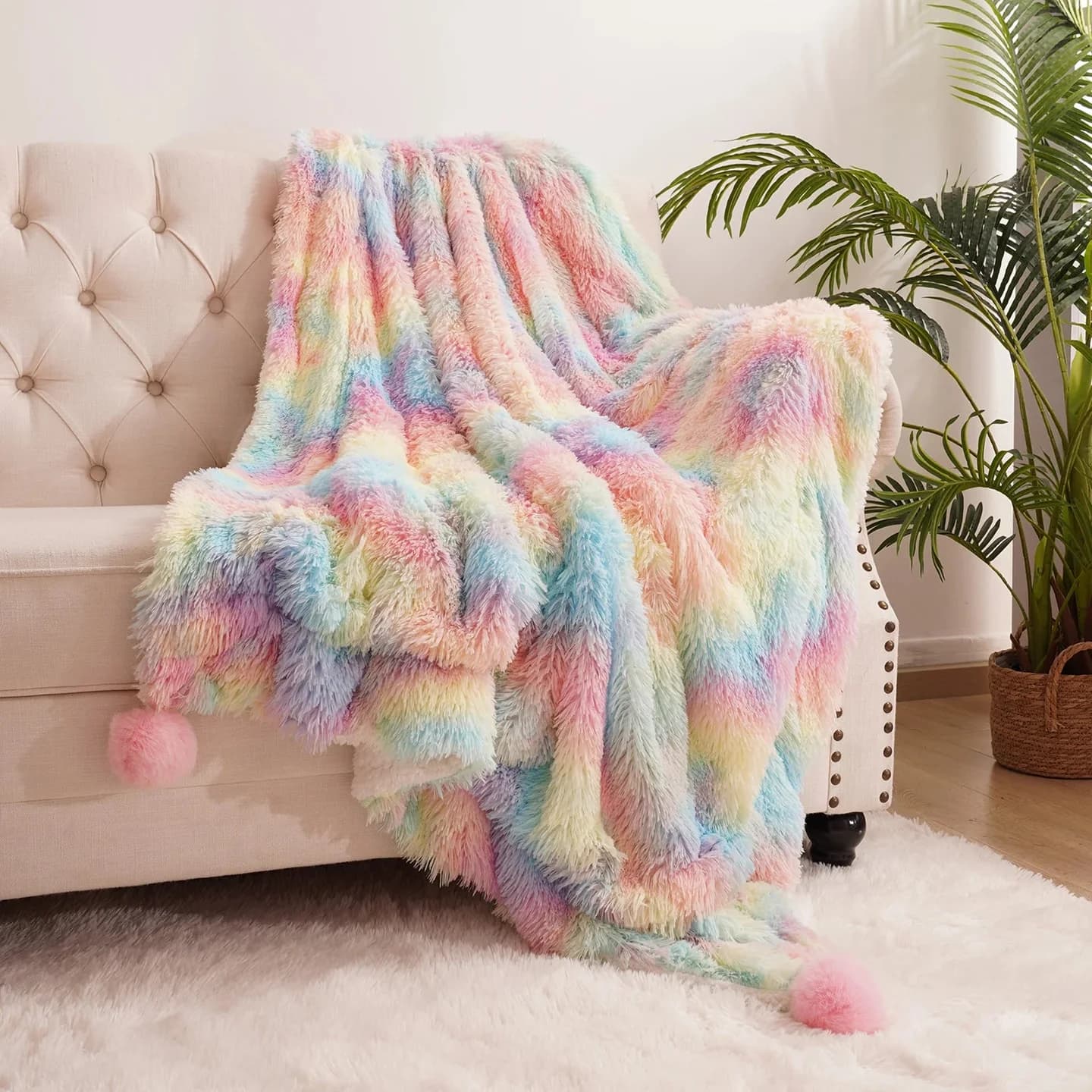 Fluffy Pastel Rainbow Blanket — view 1 Fluffy Pastel Rainbow Blanket — view 1