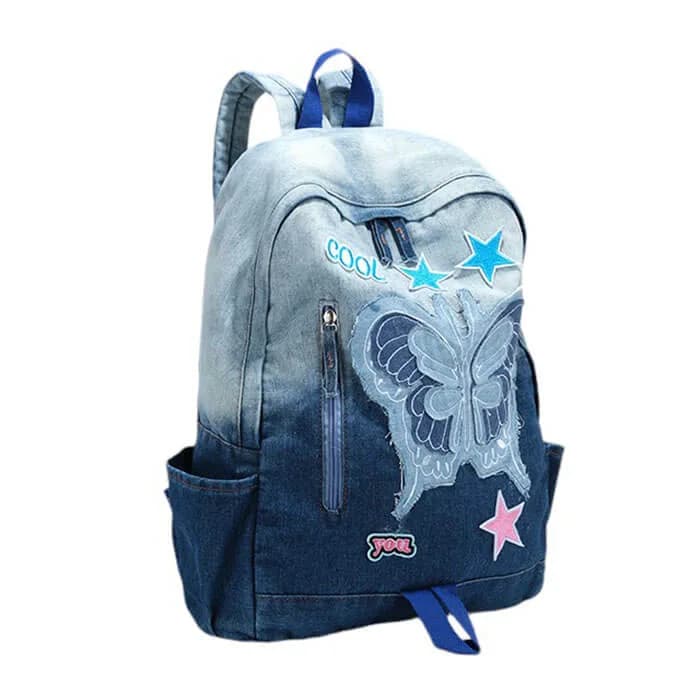 Y2K Style Butterfly Denim Backpack — view 2 Y2K Style Butterfly Denim Backpack — view 2