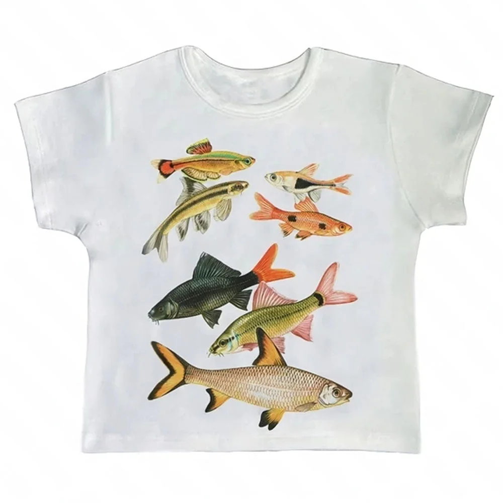 Fish Print Aesthetic Baby Tee — view 1 Fish Print Aesthetic Baby Tee — view 1