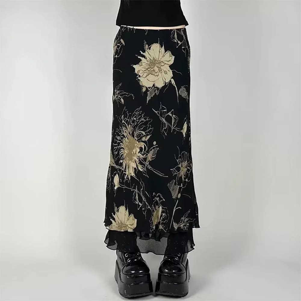Midnight Bloom Mesh Midi Skirt — view 2 Midnight Bloom Mesh Midi Skirt — view 2