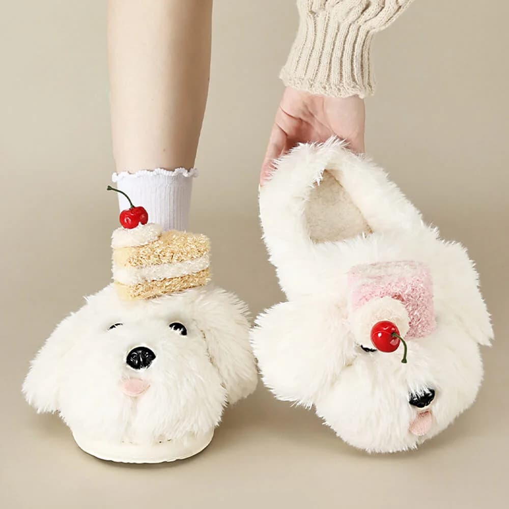 Puppy & Cake Fluffy Slippers — view 2 Puppy & Cake Fluffy Slippers — view 2