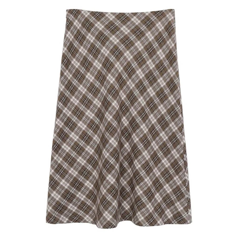Worry Less Brown Plaid Midi Skirt — view 1 Worry Less Brown Plaid Midi Skirt — view 1