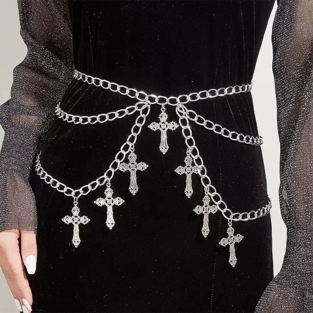 Gothic Cross Layered Chain Belt — view 2 Gothic Cross Layered Chain Belt — view 2