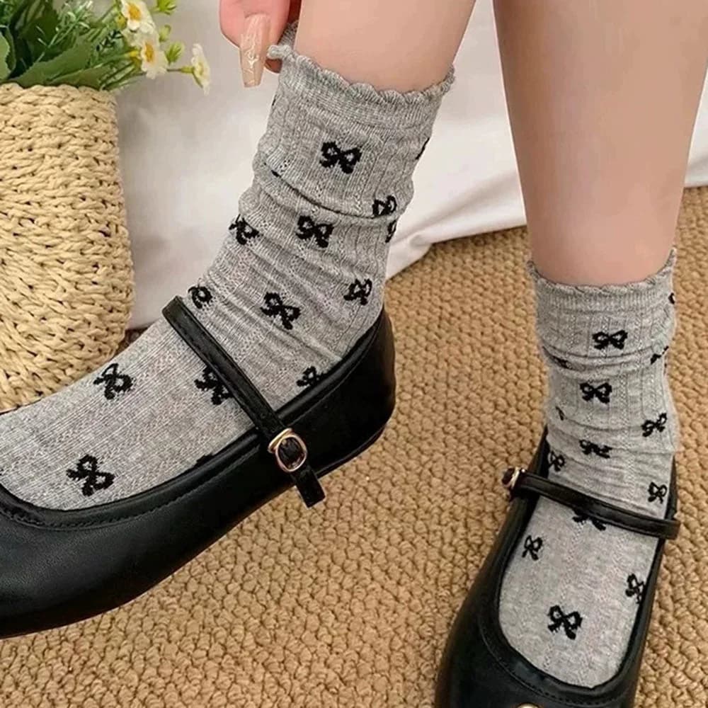 Coquette Aesthetic Bow Pattern Socks — view 2 Coquette Aesthetic Bow Pattern Socks — view 2
